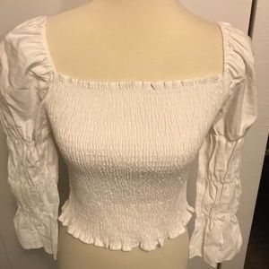 White Puff Sleeve Crop Top